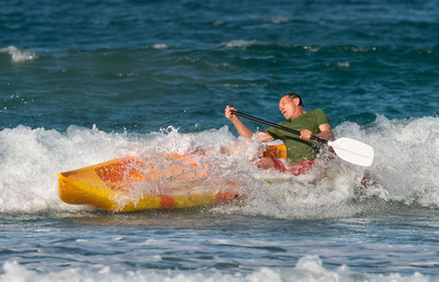 Rob trying the kayak in the surf