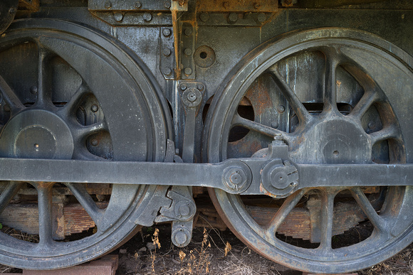 Locomotive wheels, Miles Historical Museum