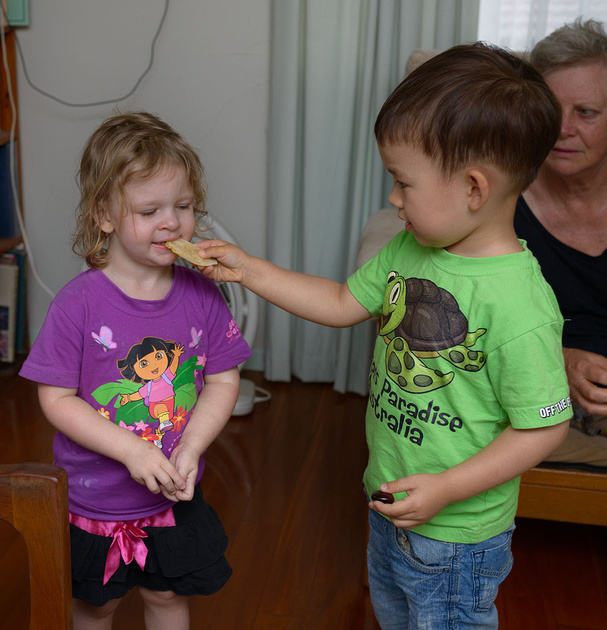 Drew Sharing Food with Mia