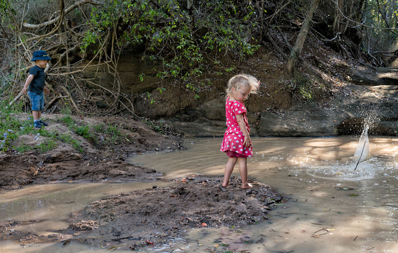 Drew, Joey and Tillie at the creek