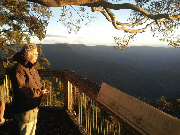 Bev watching the sunrise at Point Lookout