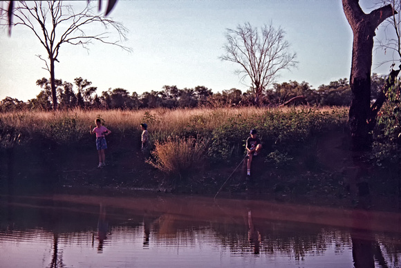 Sandra, Rowan and Sam Fishing in creek